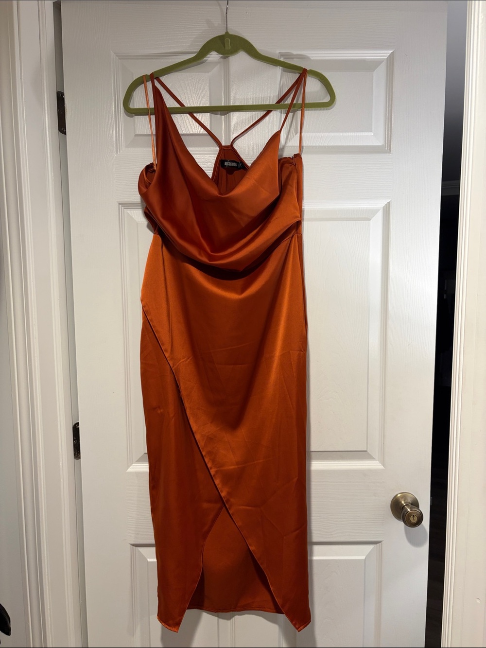 Missguided Orange Satin Cowl Midi Dress